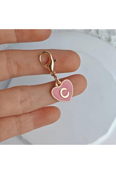 alisa C Harfi Pembe Kalpli Anahtarlık Veya Çanta Süs