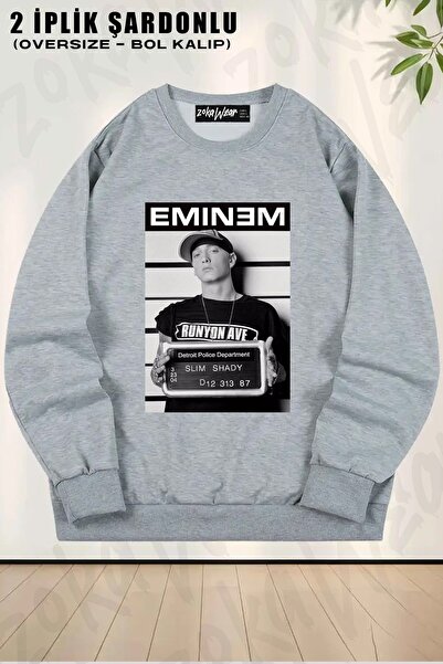 ZOKAWEAR Unisex Eminem Slim Shady cu imprimeu supradimensionat guler rotund S...