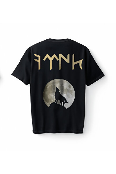 Bumeta Gray Wolf Wolf Turkish Full Moon Göktürkçe Ay Printed Oversized Unisex T-Shirt T-Shirt