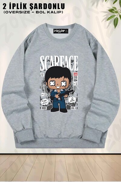 ZOKAWEAR Scarface Tony Montana unisex cu imprimeu supradimensionat guler rotu...