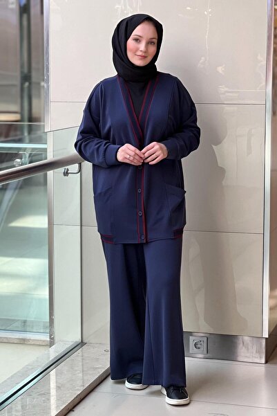 Mahal Crochet Knitwear Stripe Detailed Ribbed Pants Two-Piece Set