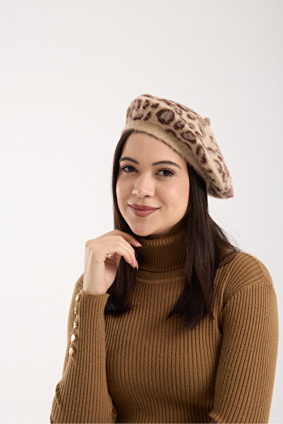 OX-RA Leopard Patterned Plush Painter Beret