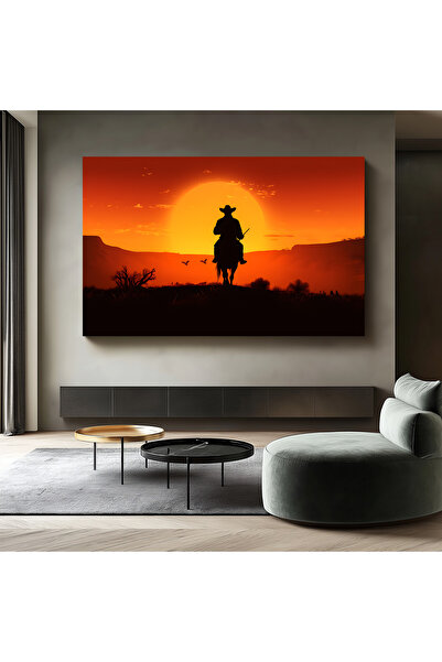 idora Gün Batımında Kovboy Silüeti Kanvas Tablo, Western Temalı Duvar Dekoru