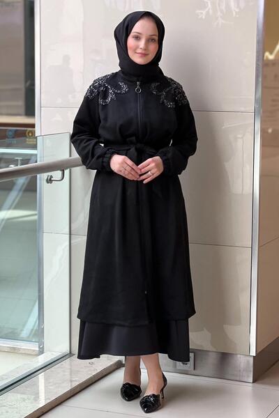 FUAT GÜRSEN Fuat Gürşen Sequin Embroidered Zippered Belted Suede Jacket