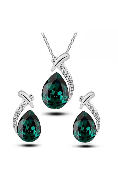 Worldshop Stylish Stone, Zircon Stone Inlaid Jewelry Set (Necklace Earrings),...