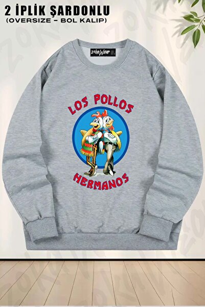 ZOKAWEAR Unisex Los Pollos Hermanos Printed Oversized Crew Neck Sweatshirt