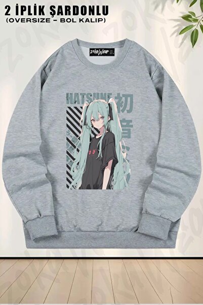 ZOKAWEAR سويت شيرت للجنسين من Vocaloid Hatsune Miku مطبوع قصة فضفاضة برقبة دا...