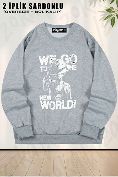 ZOKAWEAR Unisex One Piece We Go Printed Oversized Crew Neck Sweatshirt