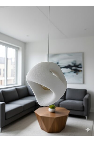 ZAVANSA Beton Görünümlü Özel Tasarımlı Beyaz Beton Avize Modern Bohem (Rustik Ampül Hediye)