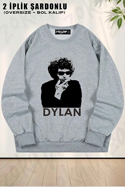 ZOKAWEAR Unisex Bob Dylan cu imprimeu supradimensionat guler rotund Swea tricou