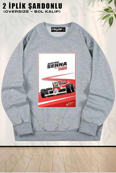 ZOKAWEAR سويت شيرت أيرتون سينا V2 فورمولا 1 F1 مطبوع قصة فضفاضة برقبة دائرية ...