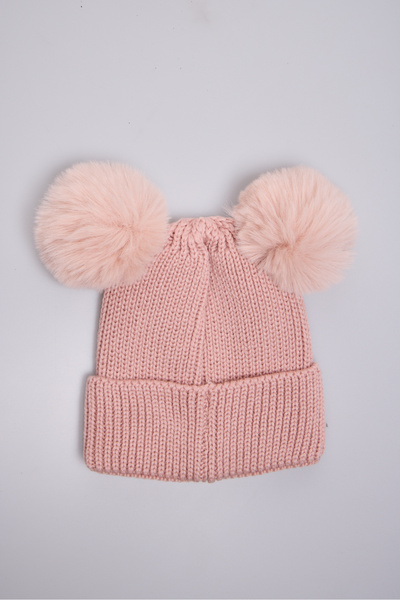 OX-RA Pink Double Pompom Smiley Knitted Children's Beanie