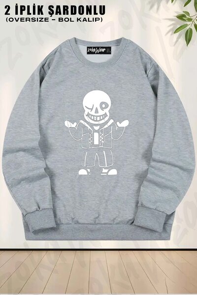 ZOKAWEAR Unisex Sans Undertale cu imprimeu supradimensionat guler rotund Swea...