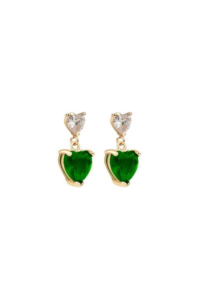 CAL'S Heart Detailed Stone Green Earrings