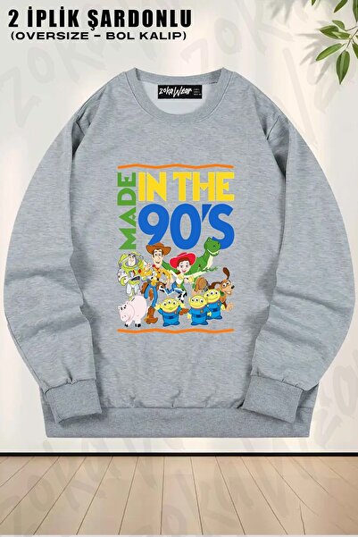 ZOKAWEAR سويت شيرت يونيسكس من توي ستوري 90's مطبوع قصة فضفاضة برقبة دائرية