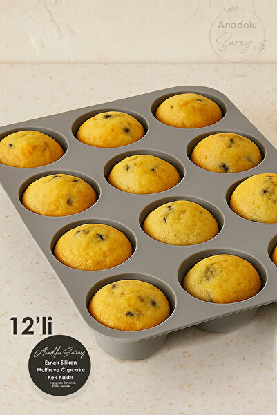Anadolu Saray 12-Piece Flexible Silicone Muffin and Cupcake Cake Mold Non-Stick, Durable, Easy to Clean