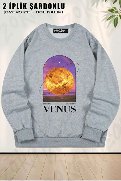 ZOKAWEAR Unisex Venus Planet cu imprimeu supradimensionat guler rotund Swea t...