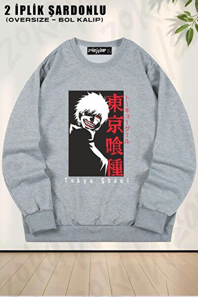 ZOKAWEAR Unisex Anime Tokyo Ghoul cu imprimeu supradimensionat guler rotund S...