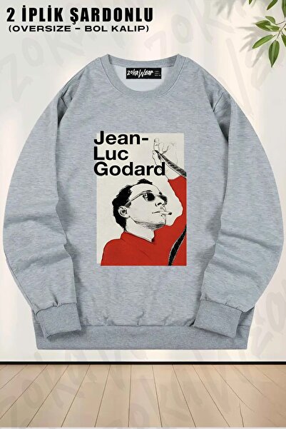 ZOKAWEAR سويت شيرت جين لوك جودار مطبوع قصة فضفاضة برقبة دائرية للجنسين