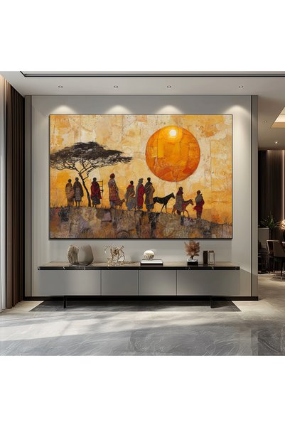 idora Afrika Ritimleri Müzisyenler Temalı Kanvas Tablo, Etnik ve Renkli Sanat Dekoru