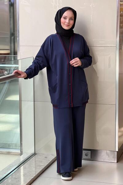 Mahal Crochet Knitwear Stripe Detailed Ribbed Pants Two-Piece Set