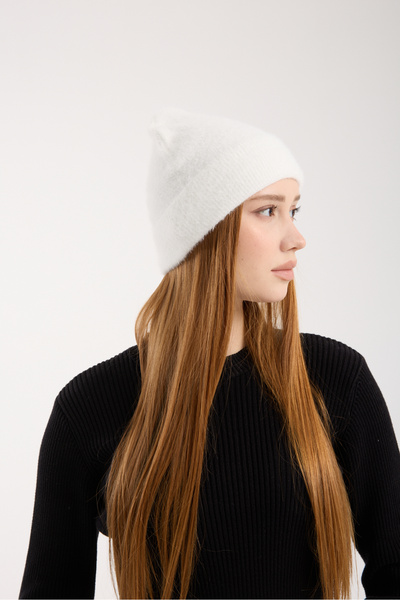 OX-RA White Plush Folded Bearded Beret