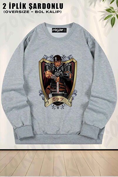 ZOKAWEAR Unisex Berserk Anime Guts Character 3 Printed Oversized Crew Neck Sweatshirt