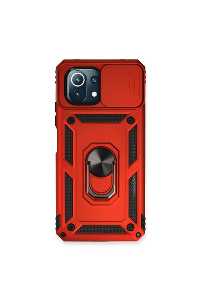 Twin Store حافظة هاتف Mi 11 Lite من السيليكون مع حلقة عدسة - أحمر