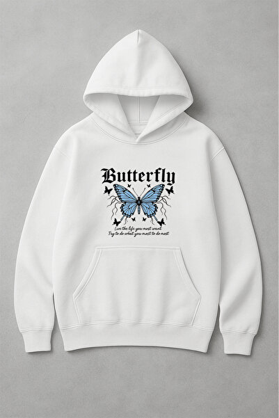 LORVEX Φούτερ με κουκούλα Oversize με στάμπα μπλε πεταλούδας