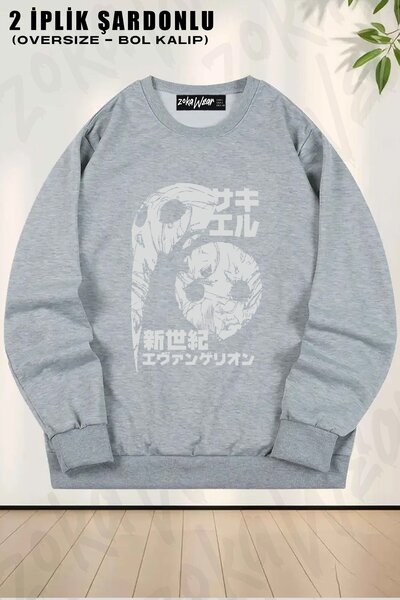 ZOKAWEAR سويت شيرت يونيسكس إيفانجيليون خاص مطبوع قصة فضفاضة برقبة دائرية