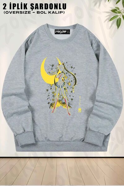 ZOKAWEAR سويت شيرت يونيسكس سيلور مون مطبوع قصة فضفاضة برقبة دائرية