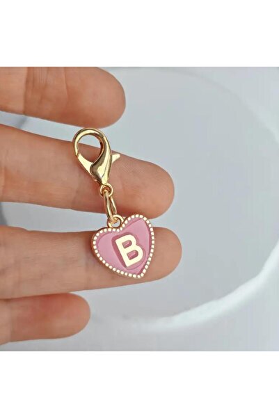 alisa B Harfi Pembe Kalpli Anahtarlık Veya Çanta Süsü