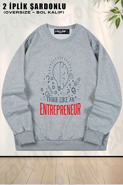 ZOKAWEAR Unisex Thınk Lıke an Entrepreneur Printed Oversized Crew Neck Sweatshirt