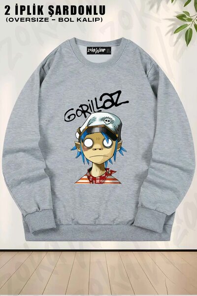 ZOKAWEAR Φούτερ Unisex 2d Gorillaz με τύπωμα oversized με λαιμόκοψη
