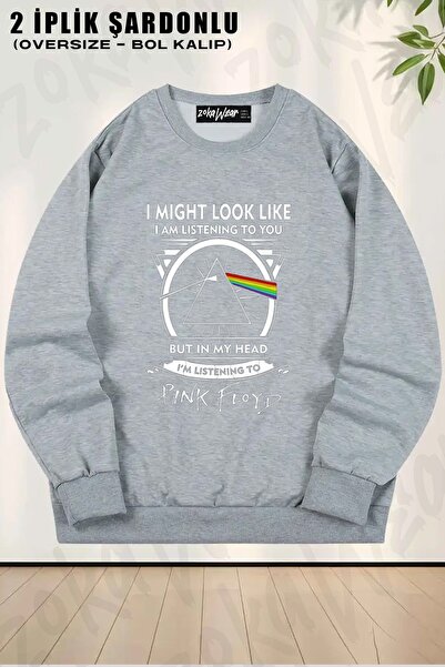 ZOKAWEAR Unisex ascultând Pink Floyd cu imprimeu supradimensionat guler rotun...