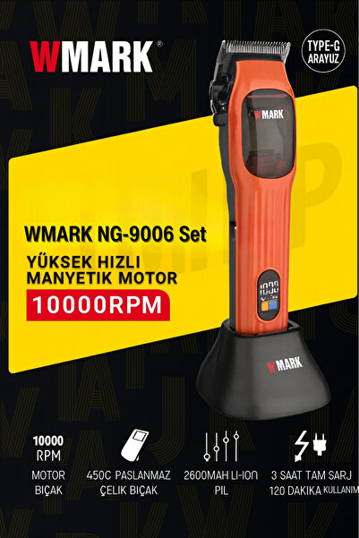 Wmark Rechargeable Hair Clipper (Blue & Orange) Saç Ve Sakal Makinesi NG-9006 SET