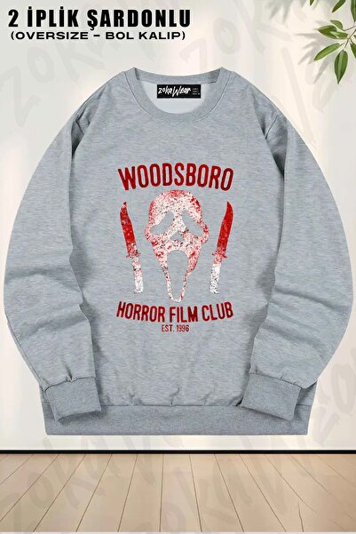 ZOKAWEAR Clubul de filme de groază Woodsboro unisex cu imprimeu supradimensio...