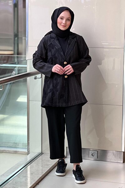 Ghisa Jacket Striped Embossed Floral Embroidered Pants Suit