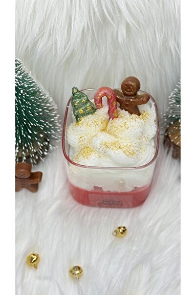 Christmas Gift Creamy Soy Candle in Glass with Decorative Concept Red