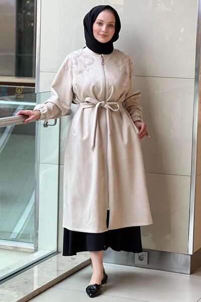 FUAT GÜRSEN Fuat Gürşen Sequin Embroidered Zippered Belted Suede Jacket