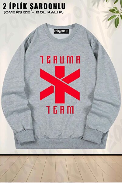 ZOKAWEAR Unisex Cyberpunk Trauma Team Printed Oversized Crew Neck Sweatshirt