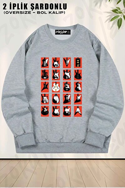 ZOKAWEAR Chitară electrică unisex v2 cu imprimeu supradimensionat guler rotun...