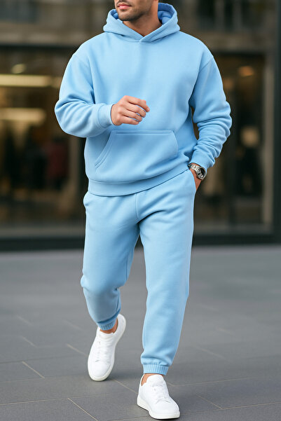 ruNadeS Men's Cotton Relaxed Fit Kangaroo Pocket Hooded Tracksuit Set - Hiking