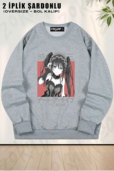 ZOKAWEAR سويت شيرت للجنسين من kurumi tokisaki لفتاة لطيفة مطبوع قصة فضفاضة بر...