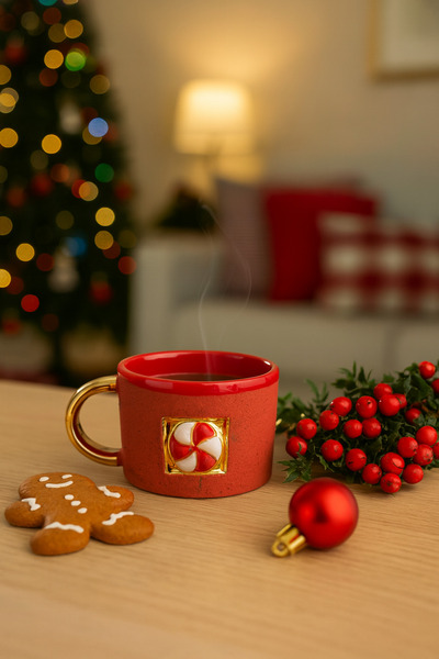 uğurlu dükkan Noel Lolipoplu Kırmızı Seramik Fincanlar