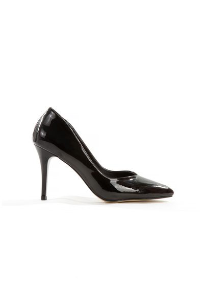 PAYZİN Stiletto Black Patent Leather 9 cm Thin Heel V-Cut Low-Cut Pointed Toe Closed