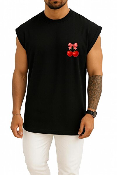 Bahriyeli Collection Oversized Cherry Pocket Design Tank Top