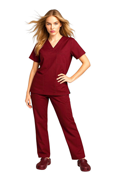 Myscrubs طقم ملابس طبية للجنسين باللون الأحمر الداكن - زي طبي فاخر