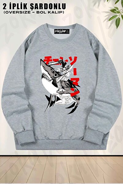 ZOKAWEAR Унісекс-светр з великим коміром і спеціальним принтом Chainsaw Man D...