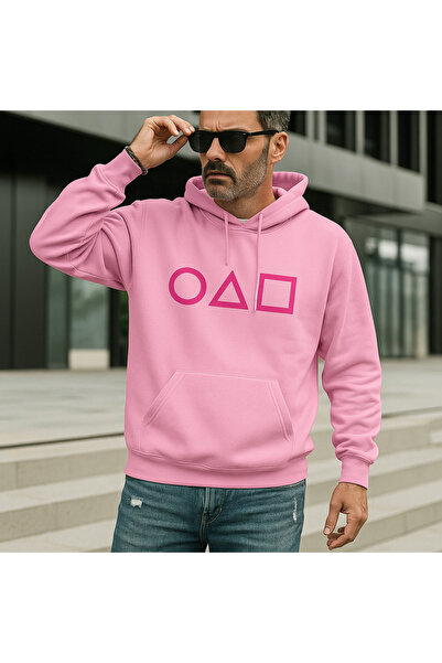 CLASSY.MODA سويت شيرت للجنسين بغطاء رأس برموز هندسية مطبوع قصة فضفاضة مع جيب ...